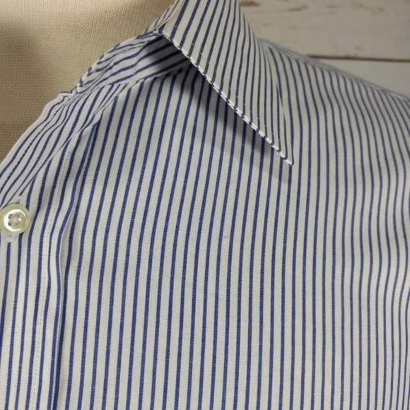 Burberrys Mens White/Blue Stripe Button Down Shirt - Picture 2 of 6